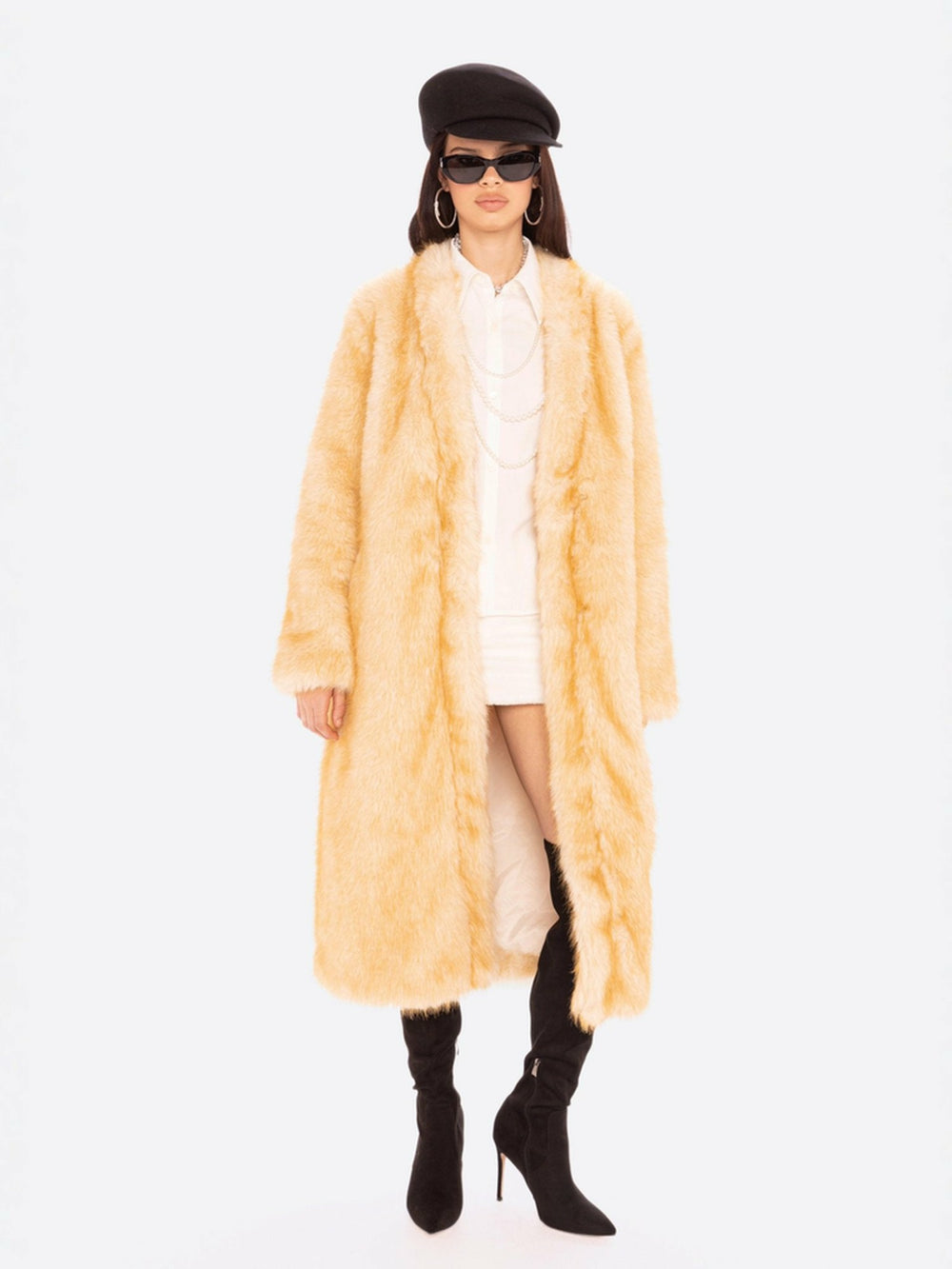 Isolde Faux Fur Long Coat: Yellow Fur Coat for Winter Events | Nana Jacqueline