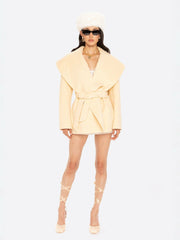 Victoria Bow Coat: Yellow Wrap Coat for Daytime Events | Nana Jacqueline