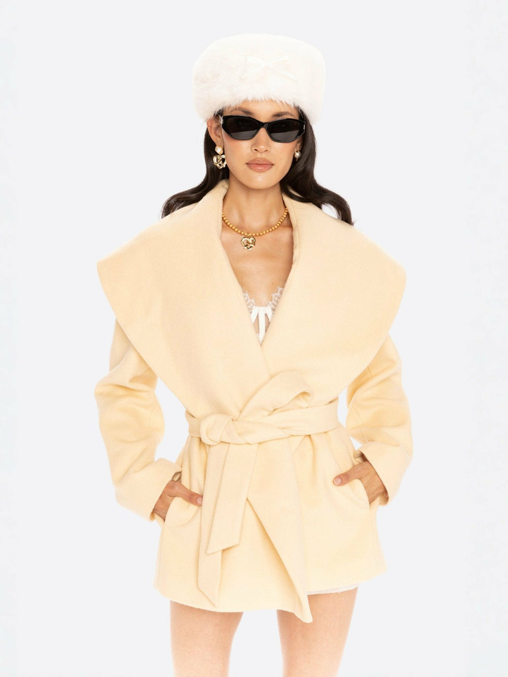 Victoria Bow Coat: Yellow Wrap Coat for Daytime Events | Nana Jacqueline