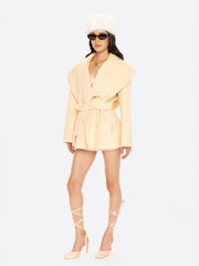 Victoria Bow Coat: Yellow Wrap Coat for Daytime Events | Nana Jacqueline