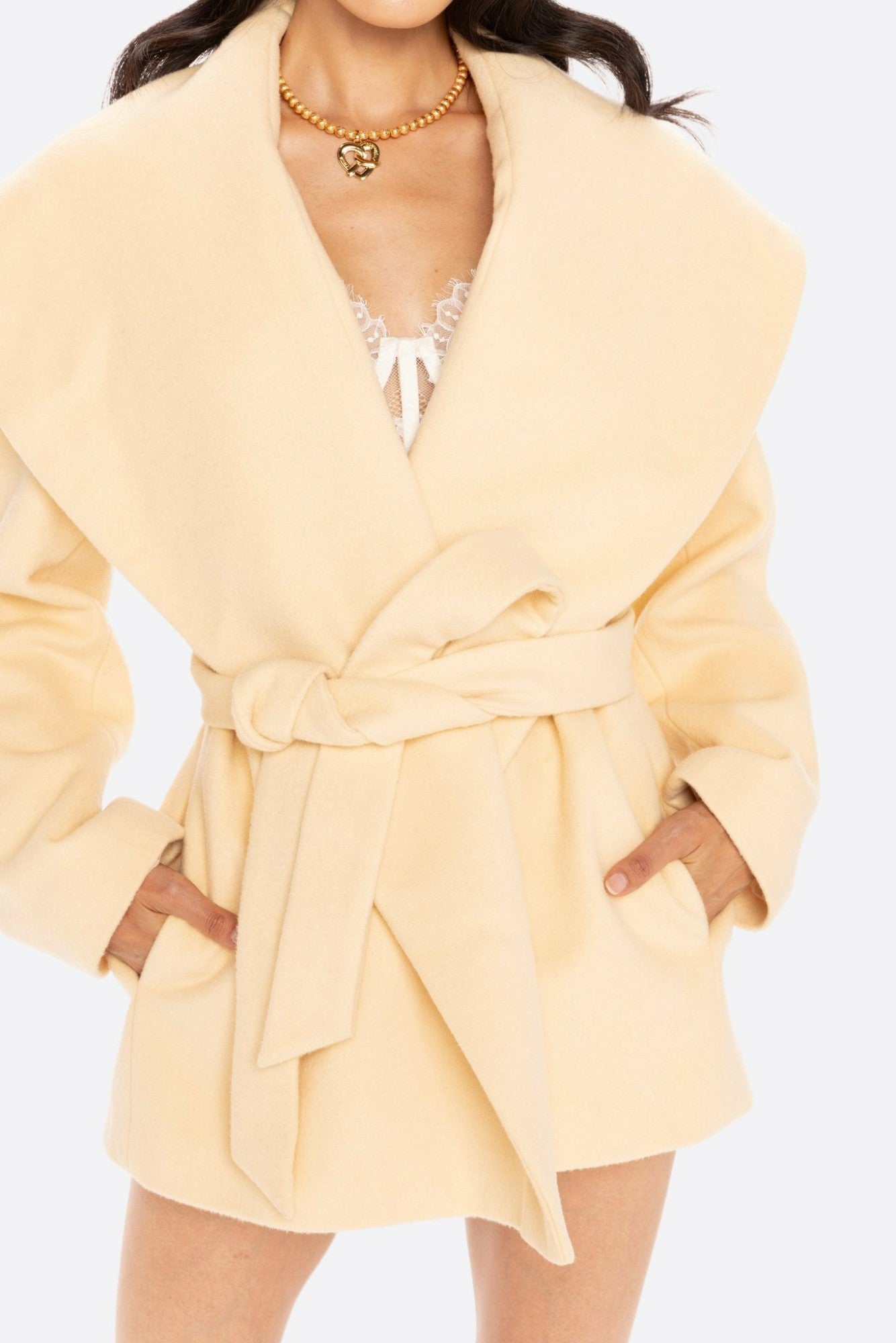 Victoria Bow Coat: Yellow Wrap Coat for Daytime Events | Nana Jacqueline