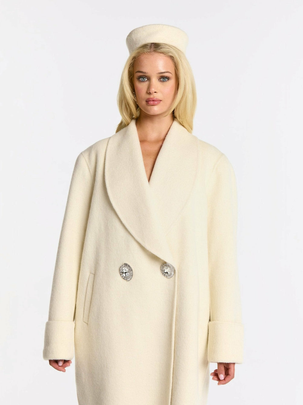 Audrina Coat: White Coat for Winter Wedding Guest | Nana Jacqueline