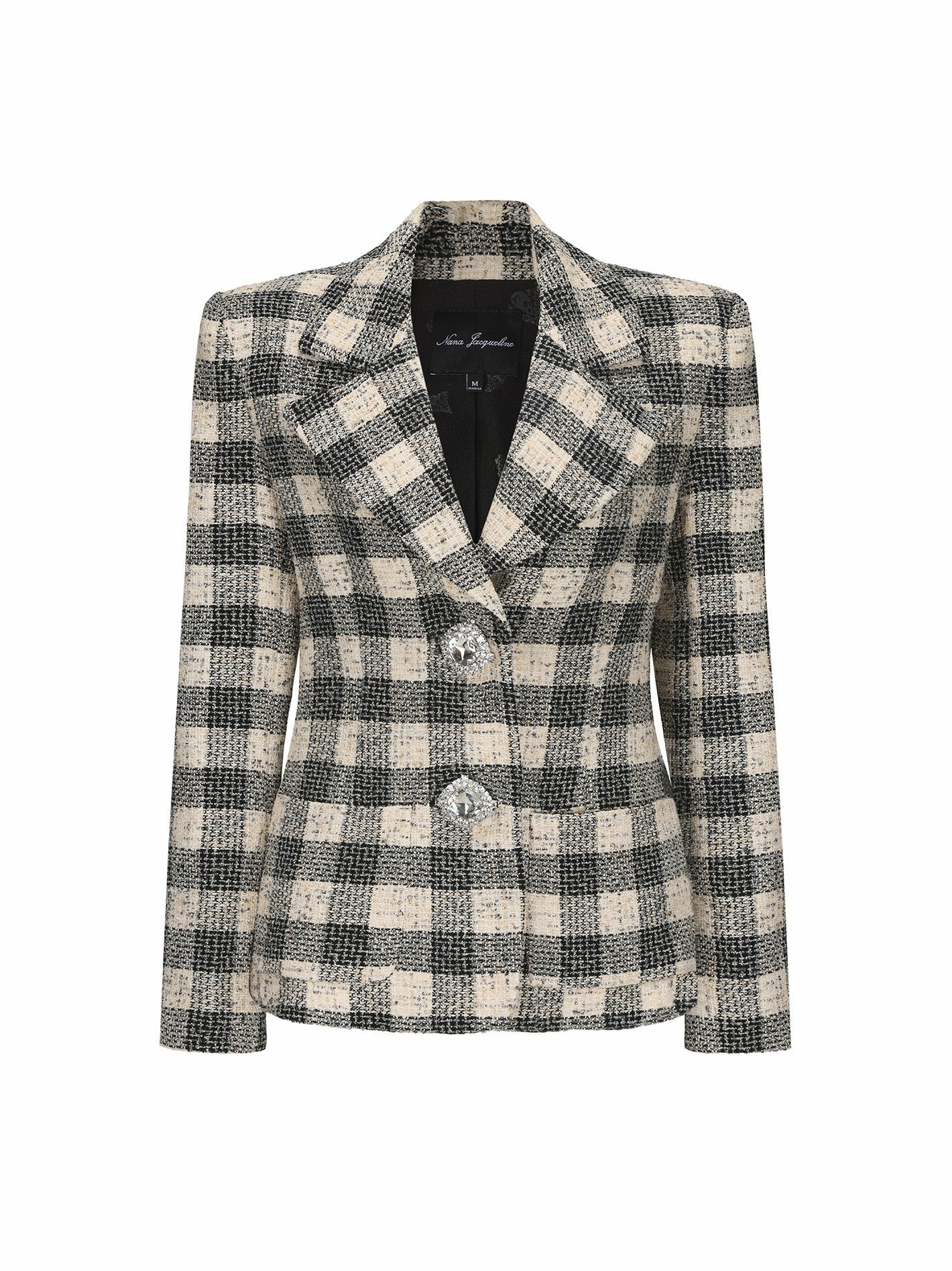 Maya Lapel Suit Jacket: Black Checkered Jacket for Cocktail Party | Nana Jacqueline