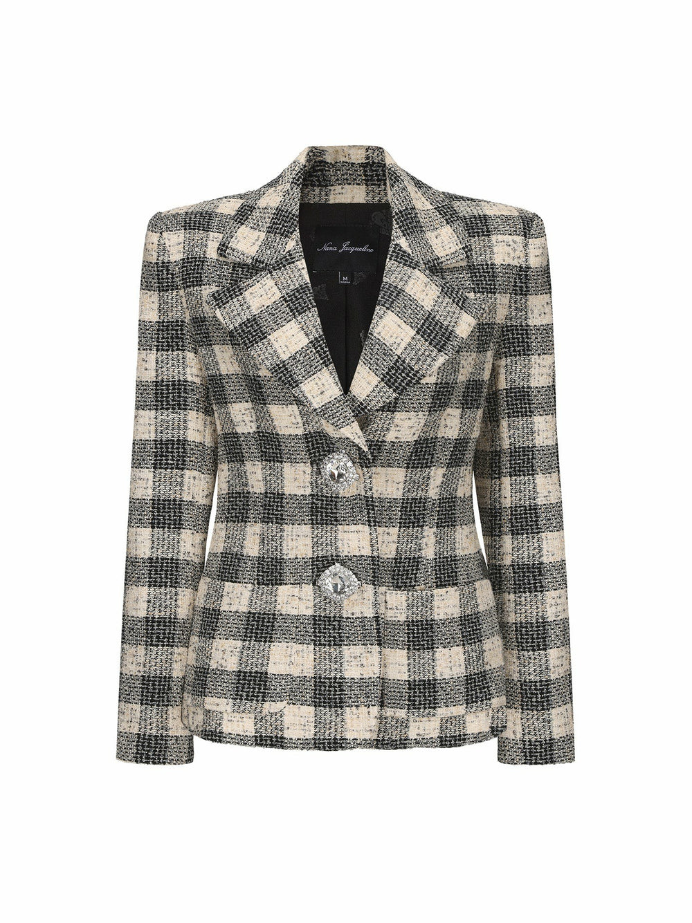 Maya Lapel Suit Jacket: Black Checkered Jacket for Cocktail Party | Nana Jacqueline
