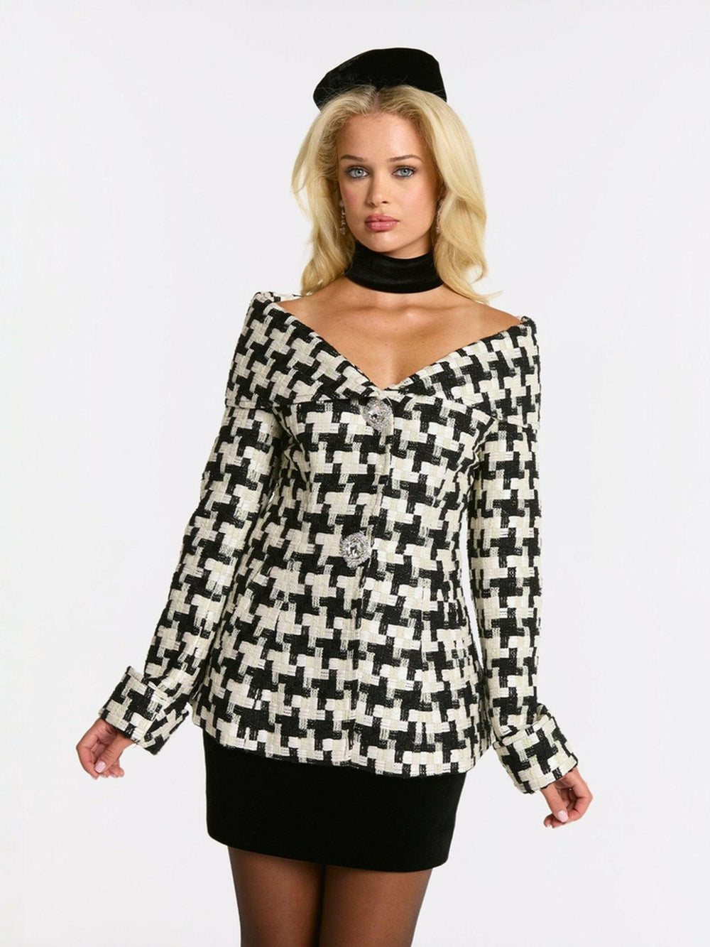 Marlee Plaid Top: Black White Top for Date Night | Nana Jacqueline