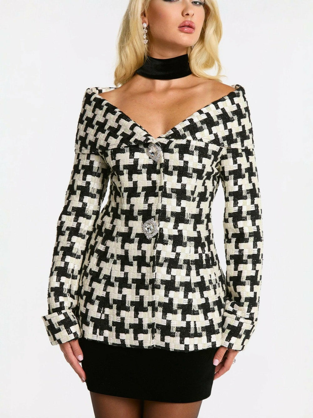 Marlee Plaid Top: Black White Top for Date Night | Nana Jacqueline