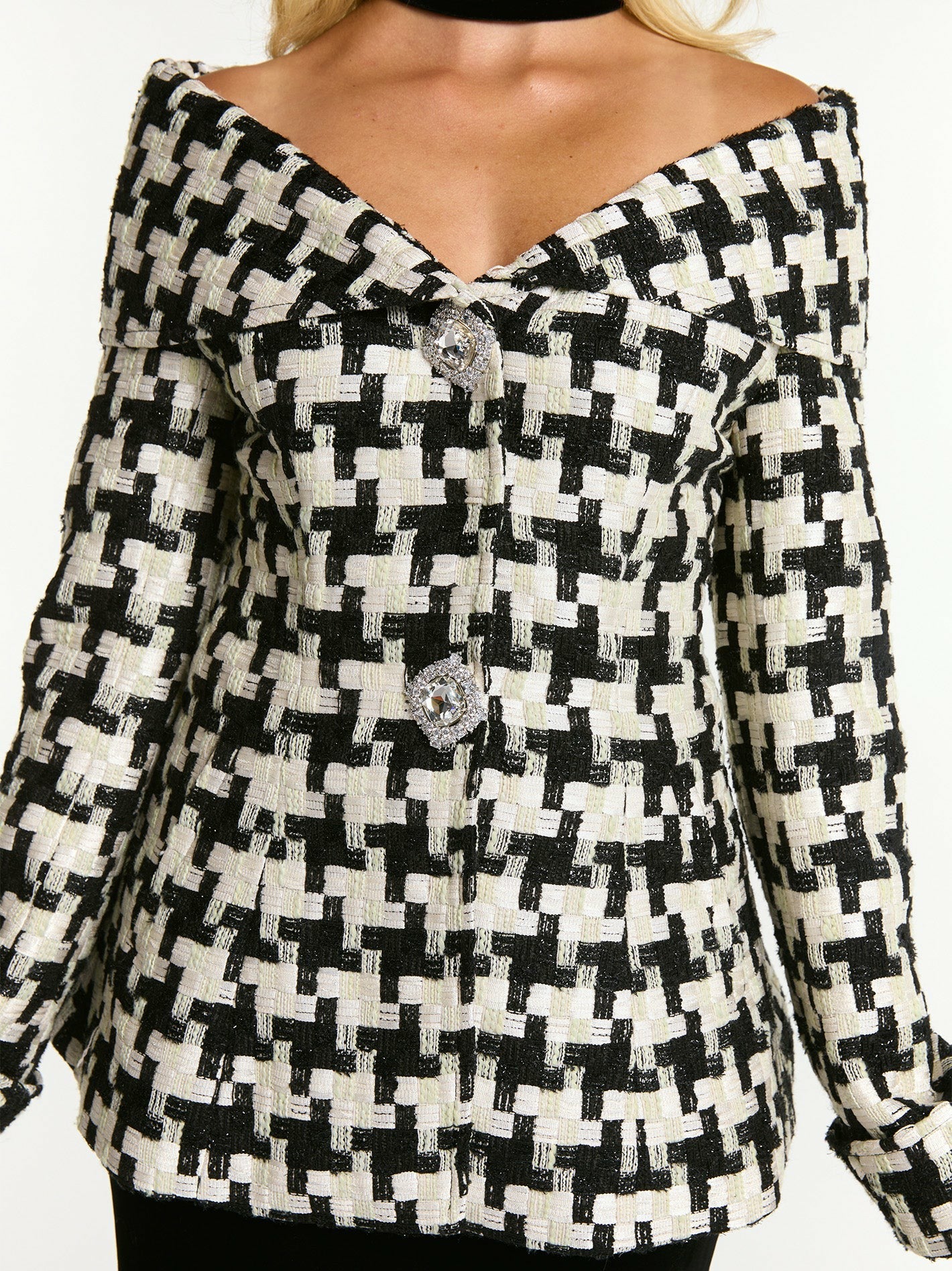 Marlee Plaid Top: Black White Top for Date Night | Nana Jacqueline