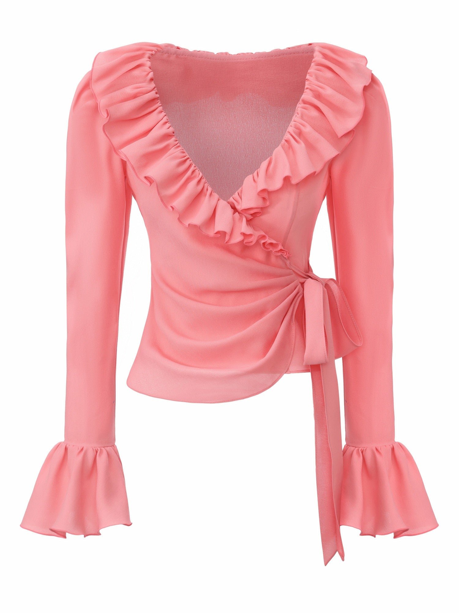 Charlotte V-Neck Ruffle Pink Wrap Top | Nana Jacqueline