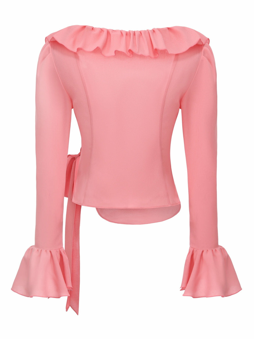 Charlotte V-Neck Ruffle Pink Wrap Top | Nana Jacqueline