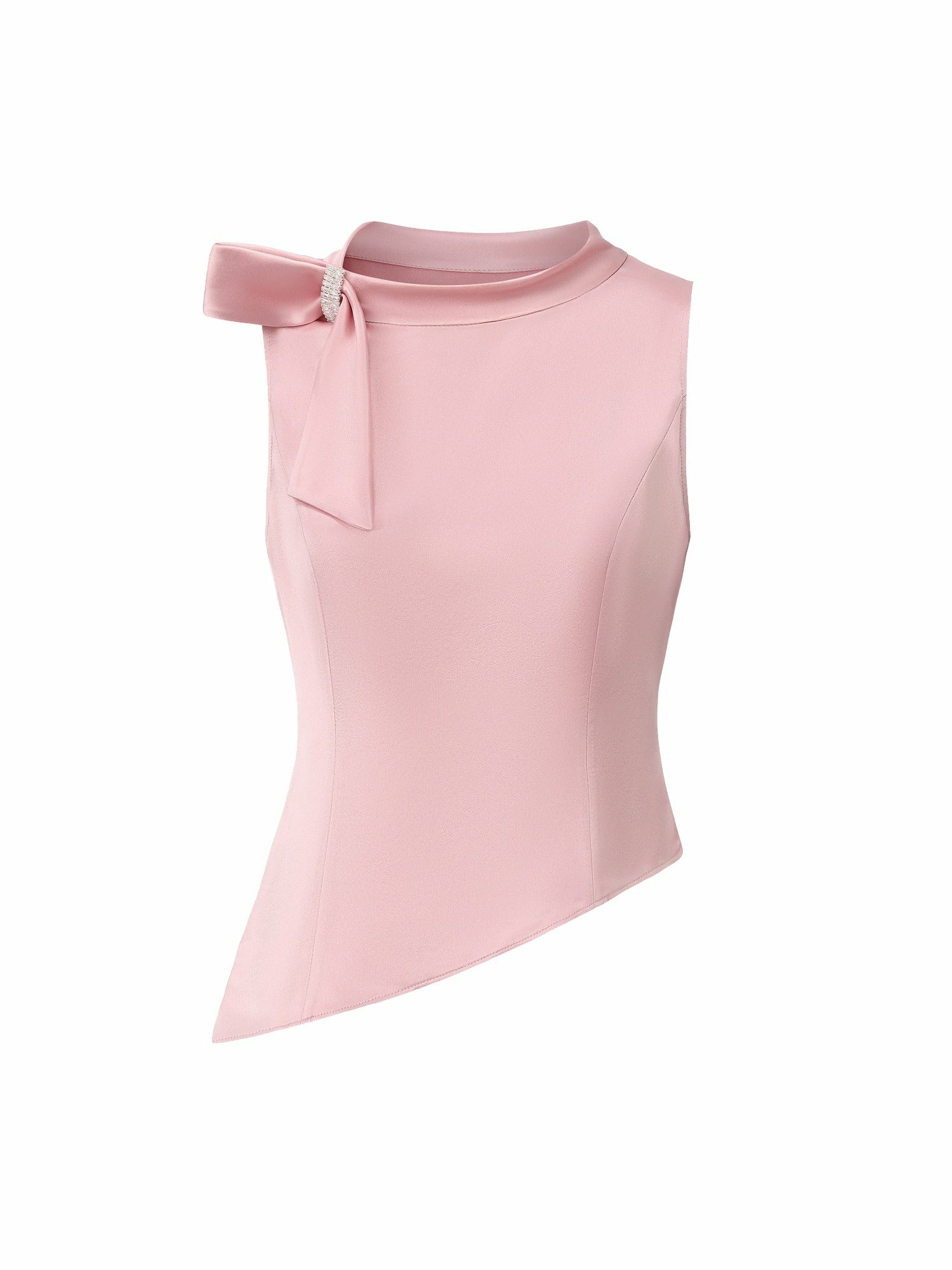 Pink Satin Asymmetrical Top with Crystal Bow | Nana Jacqueline