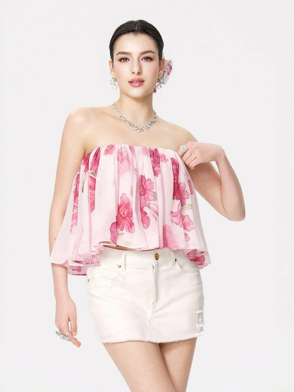 Aria Top: Pink Bandeau Top for Garden Party | Nana Jacqueline