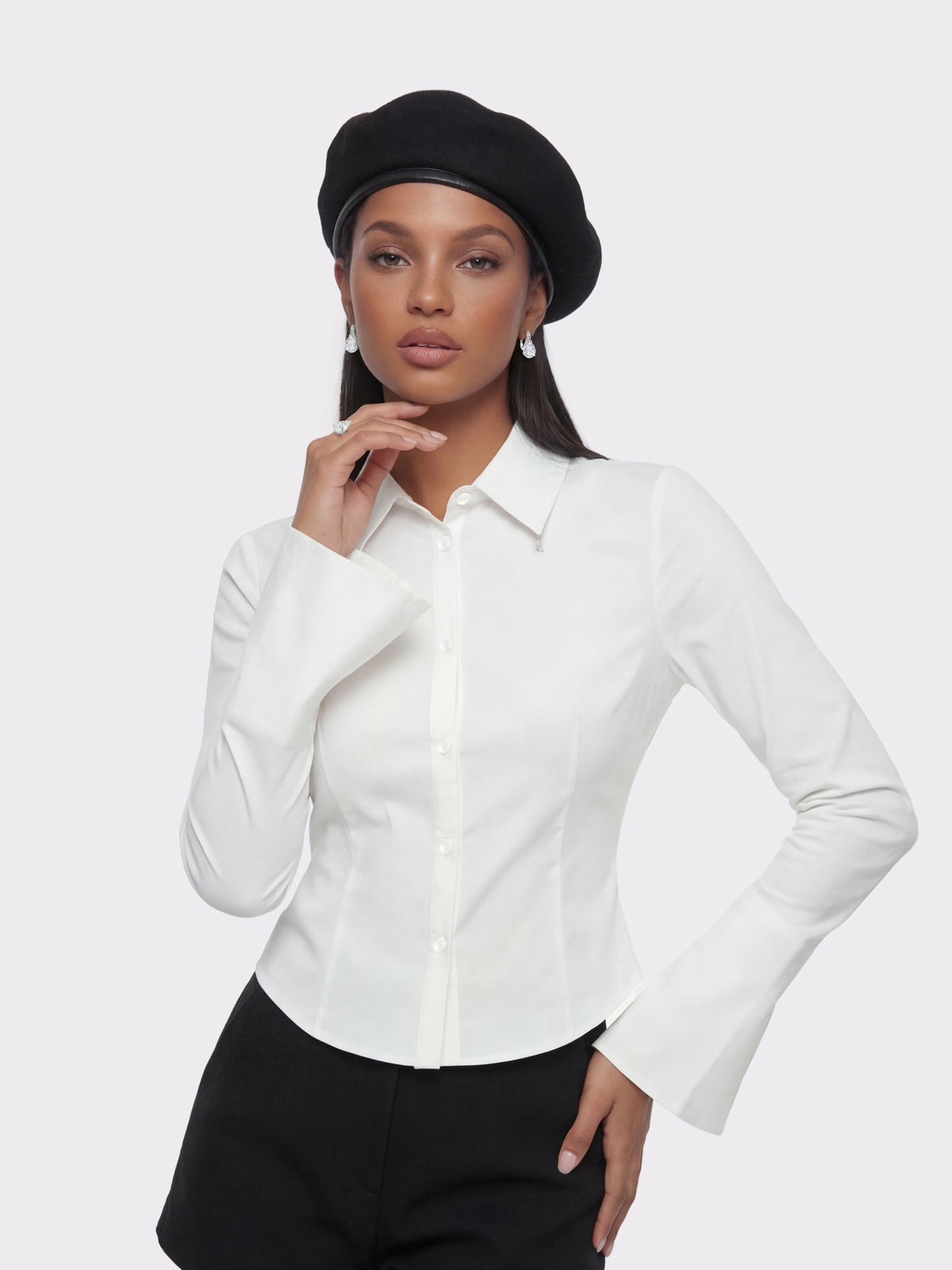 Chantal Bell-Sleeve White Shirt: White Shirt for Office Days | Nana Jacqueline
