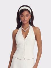 Amara Tailored Halter White Vest: White Vest for Bridal Shower | Nana Jacqueline