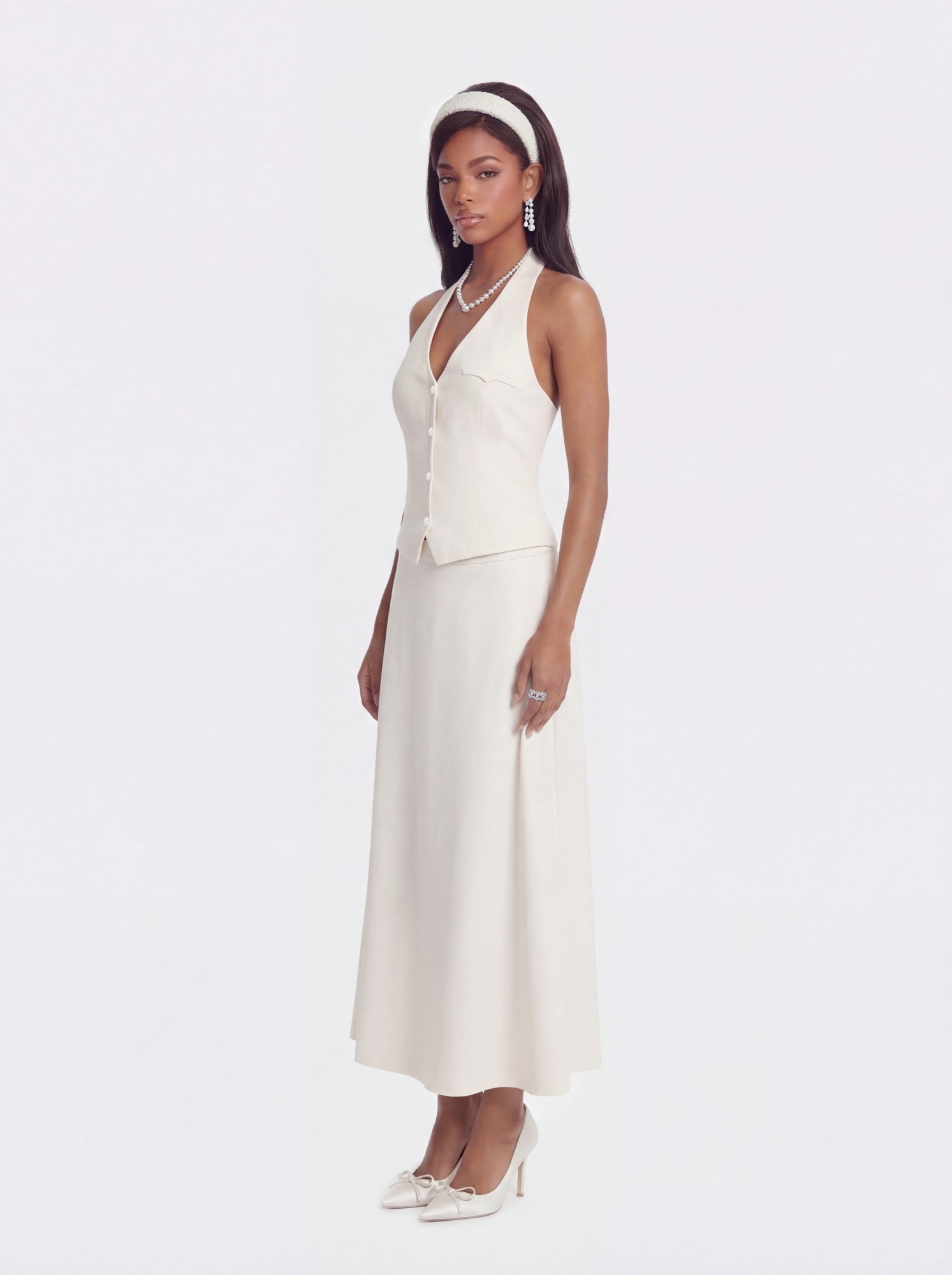Amara Tailored Halter White Vest: White Vest for Bridal Shower | Nana Jacqueline