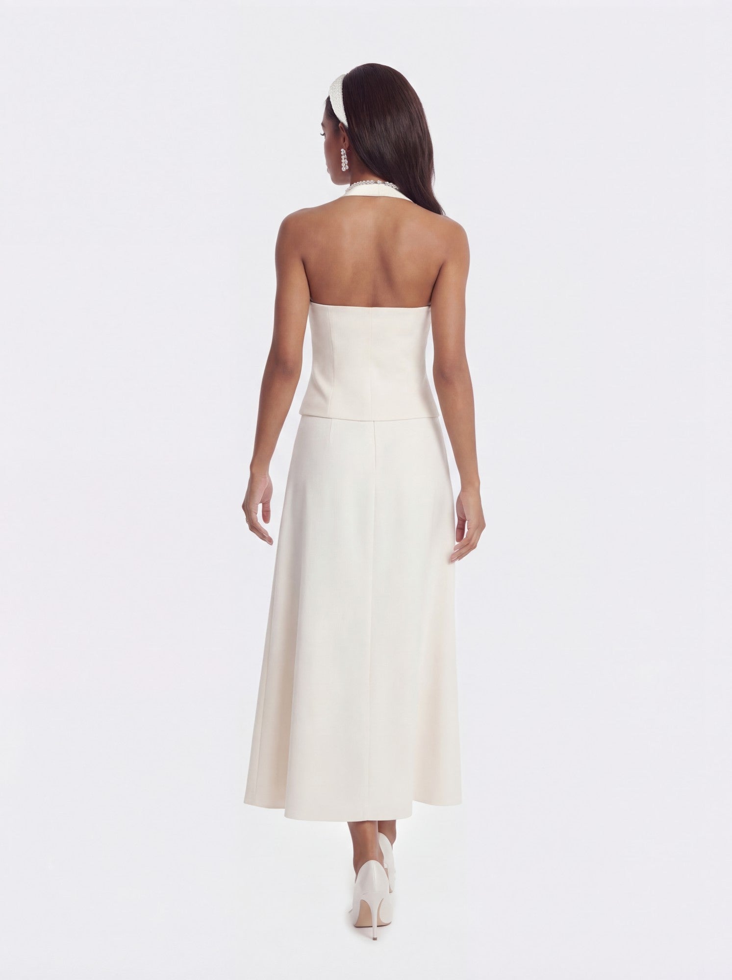 Amara Tailored Halter White Vest: White Vest for Bridal Shower | Nana Jacqueline