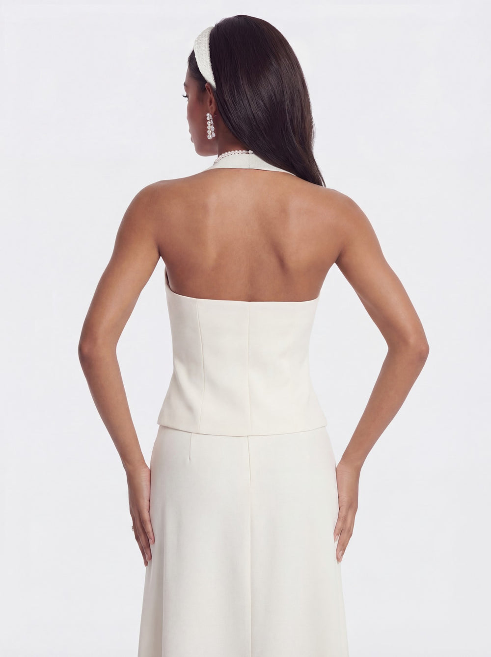 Amara Tailored Halter White Vest: White Vest for Bridal Shower | Nana Jacqueline