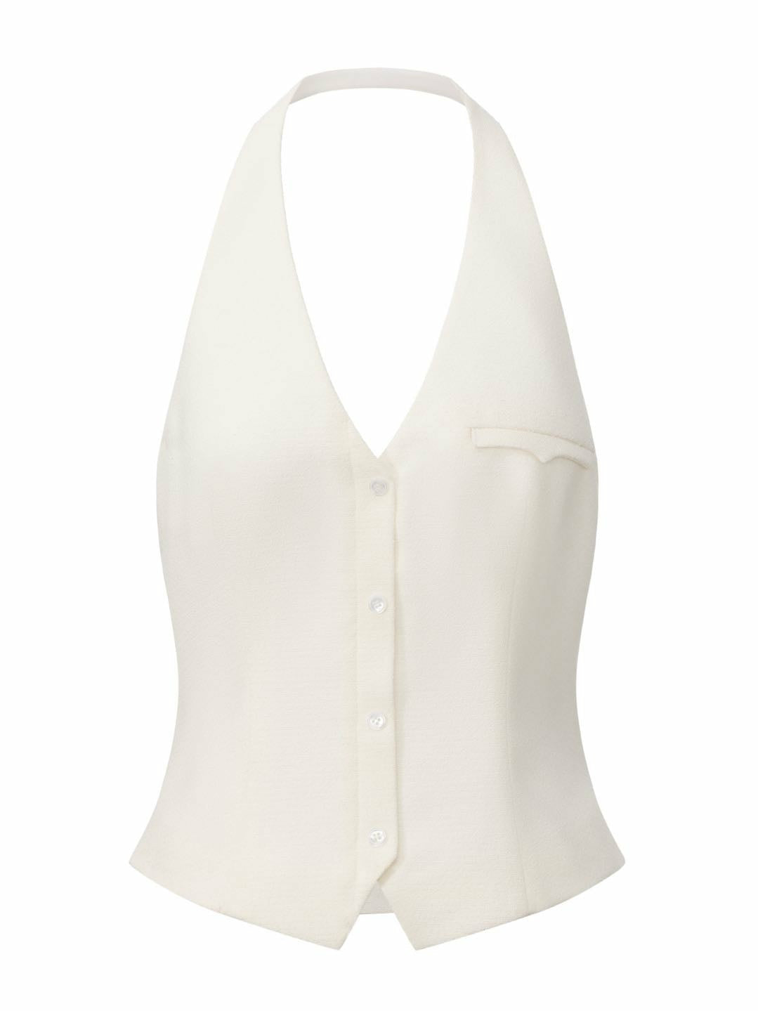 Amara Tailored Halter White Vest: White Vest for Bridal Shower | Nana Jacqueline