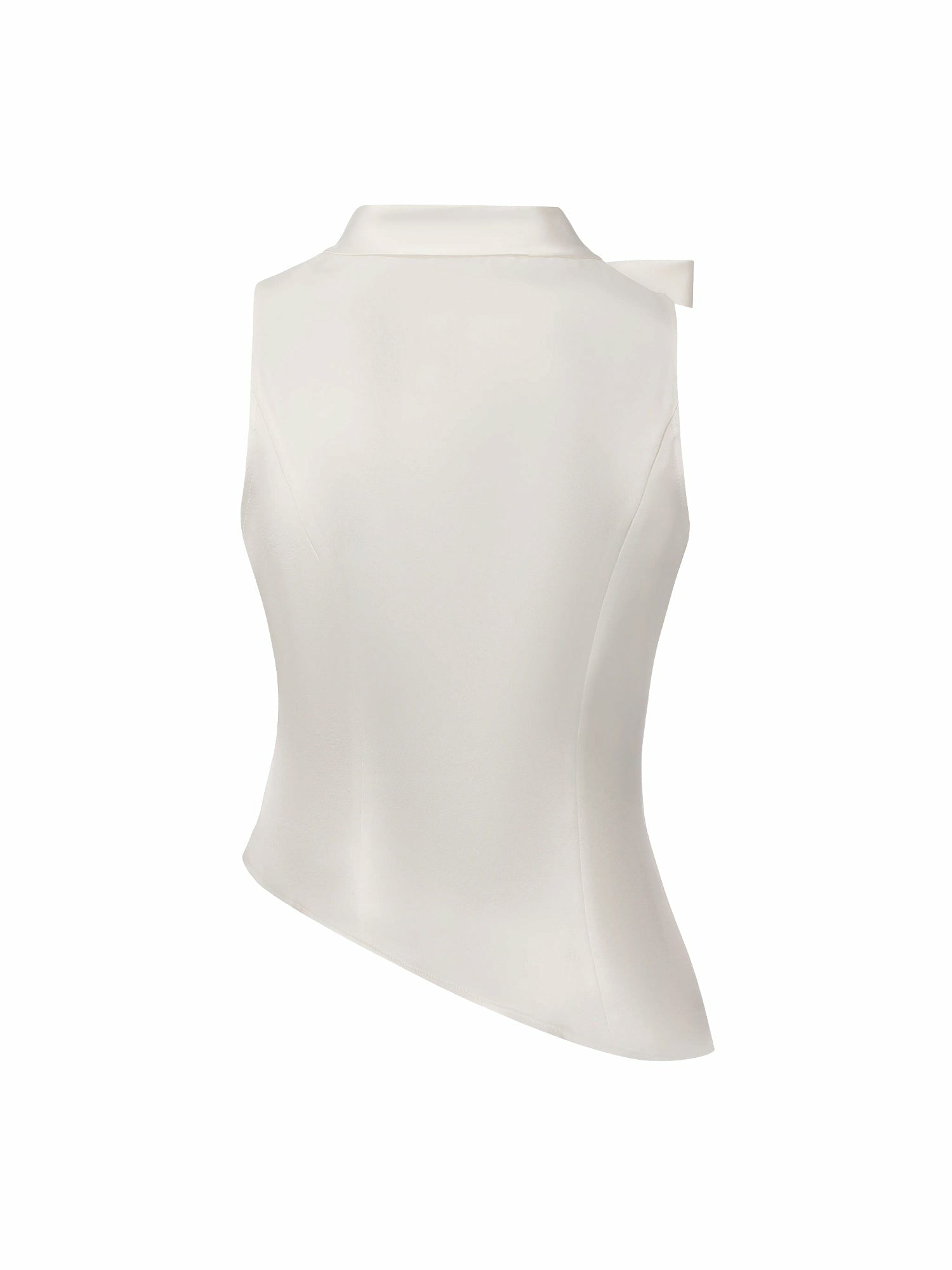White Satin Asymmetrical Top with Crystal Bow | Nana Jacqueline
