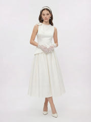 White Satin Asymmetrical Top with Crystal Bow | Nana Jacqueline