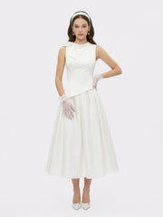 White Satin Asymmetrical Top with Crystal Bow | Nana Jacqueline