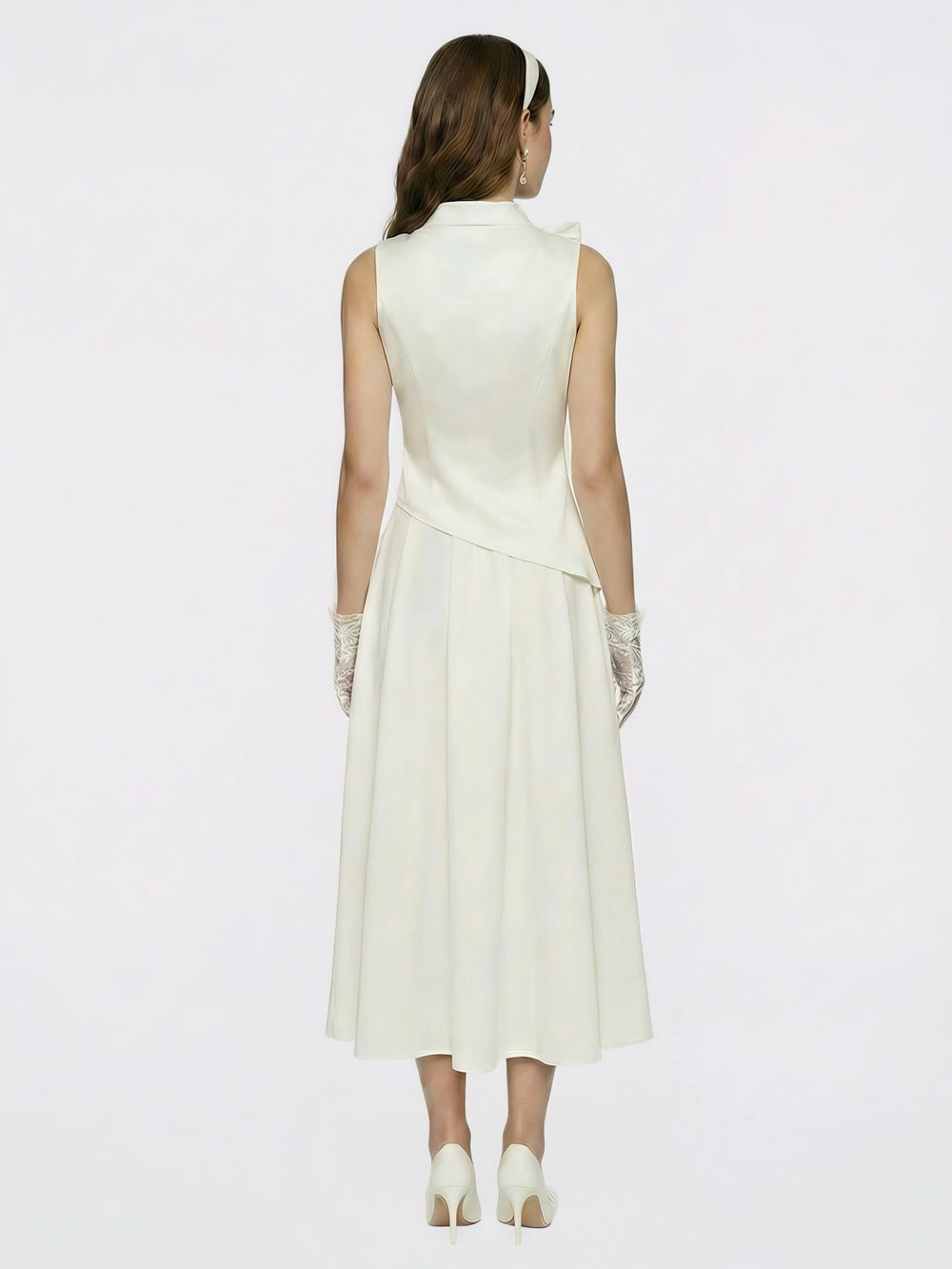 White Satin Asymmetrical Top with Crystal Bow | Nana Jacqueline
