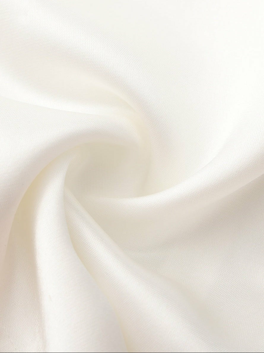 White Satin Asymmetrical Top with Crystal Bow | Nana Jacqueline
