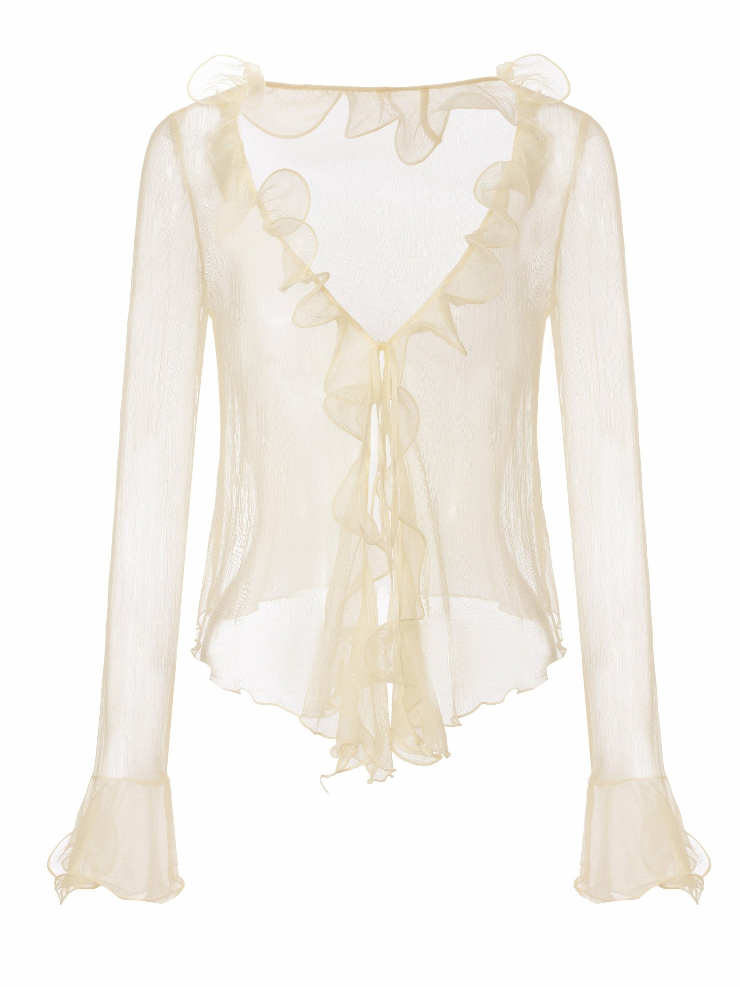 Monroe Ruffle Tie Champagne Blouse | Nana Jacqueline