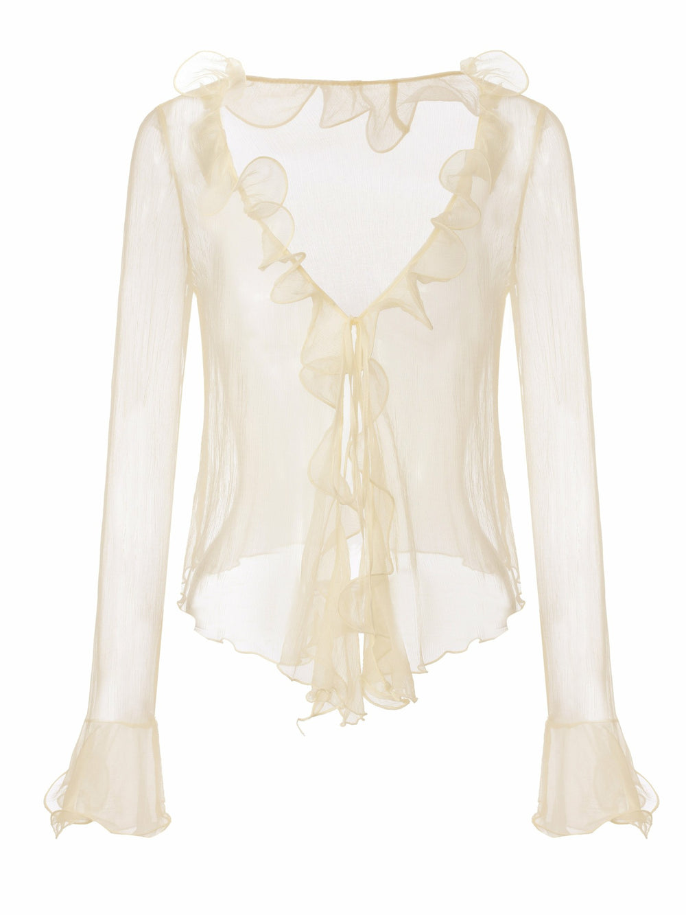 Monroe Ruffle Tie Champagne Blouse | Nana Jacqueline
