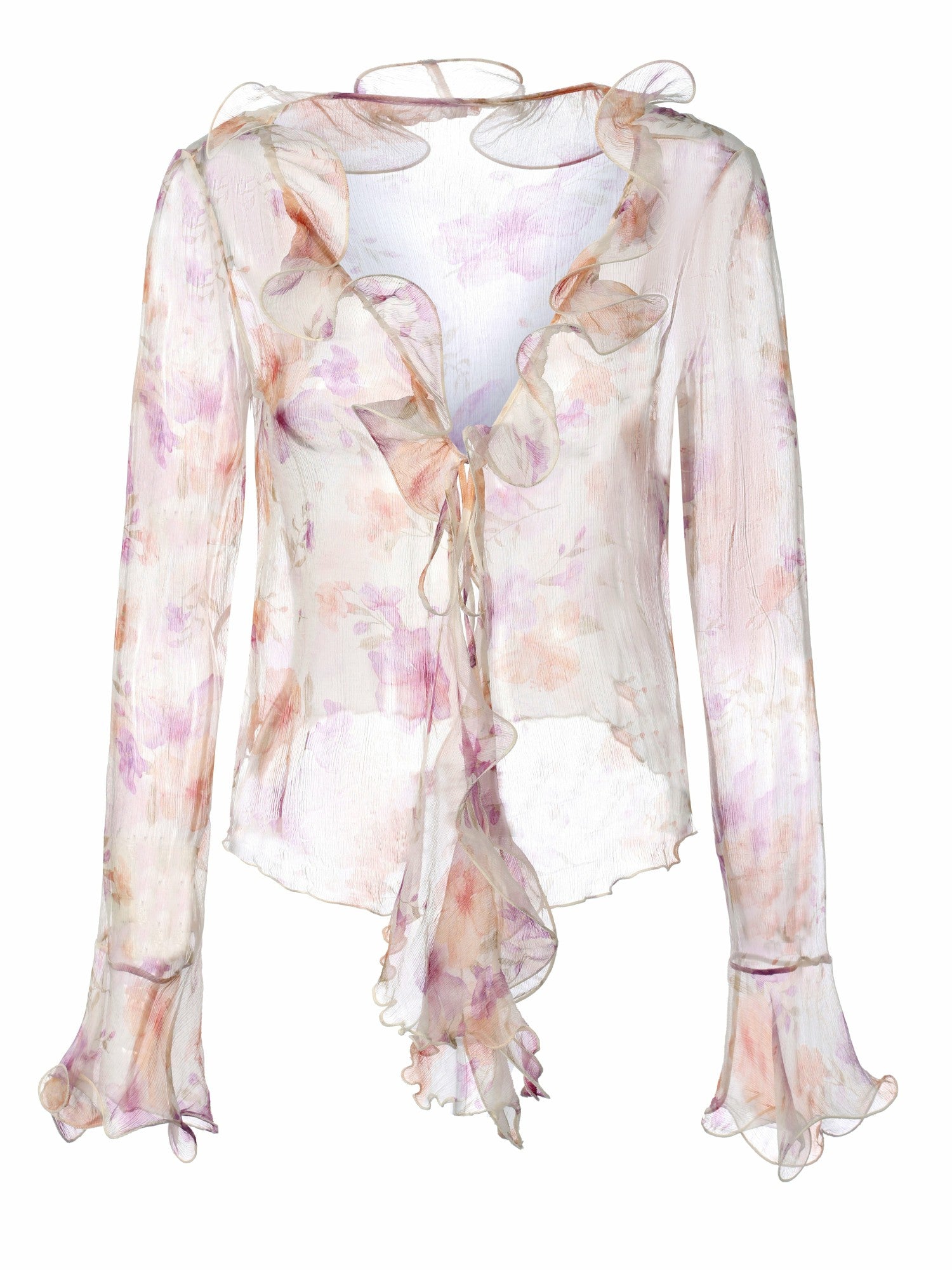 Monroe Tie-Front Ruffle Cream Blouse | Nana Jacqueline