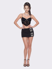 Noemi Crystal-Strap Lace Black Top | Nana Jacqueline