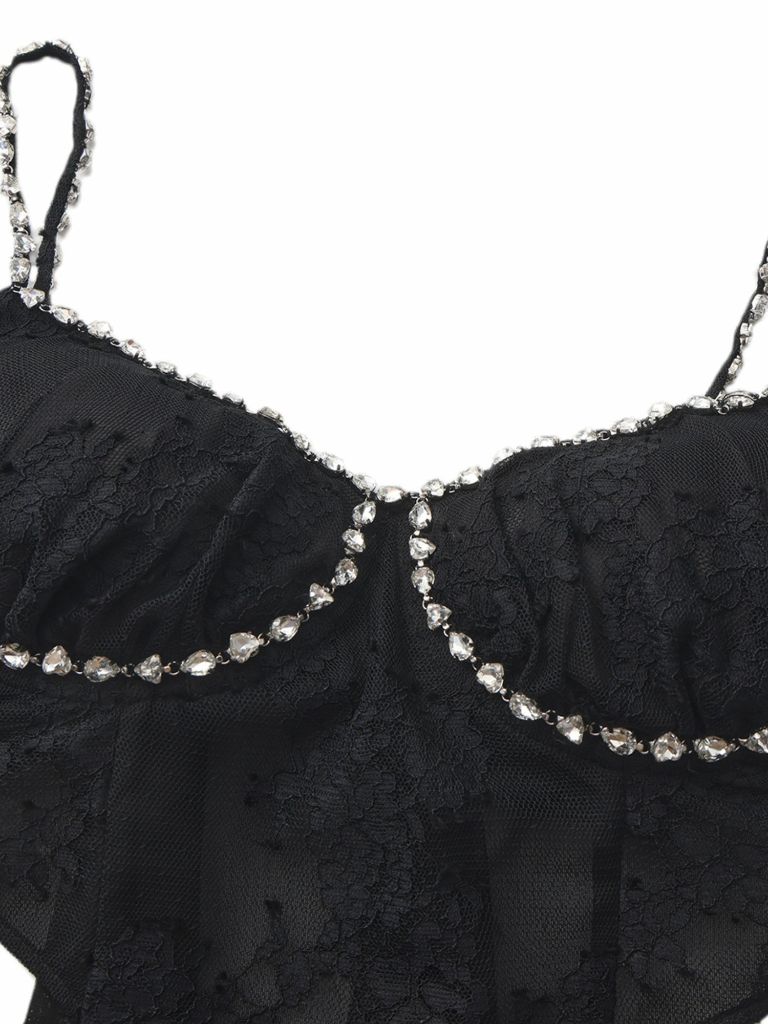 Noemi Crystal-Strap Lace Black Top | Nana Jacqueline