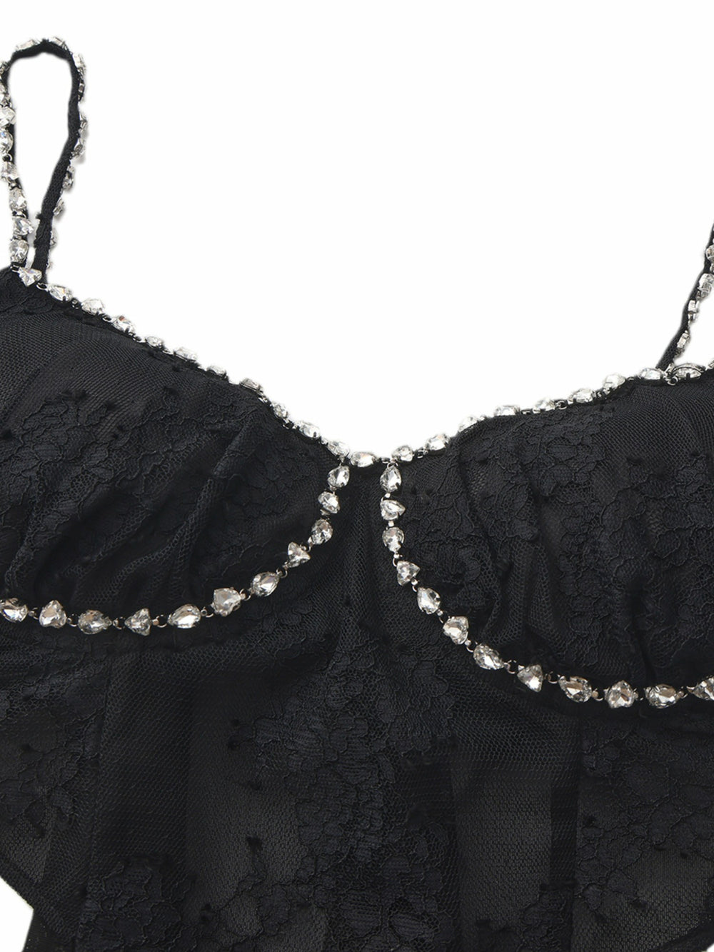 Noemi Crystal-Strap Lace Black Top | Nana Jacqueline