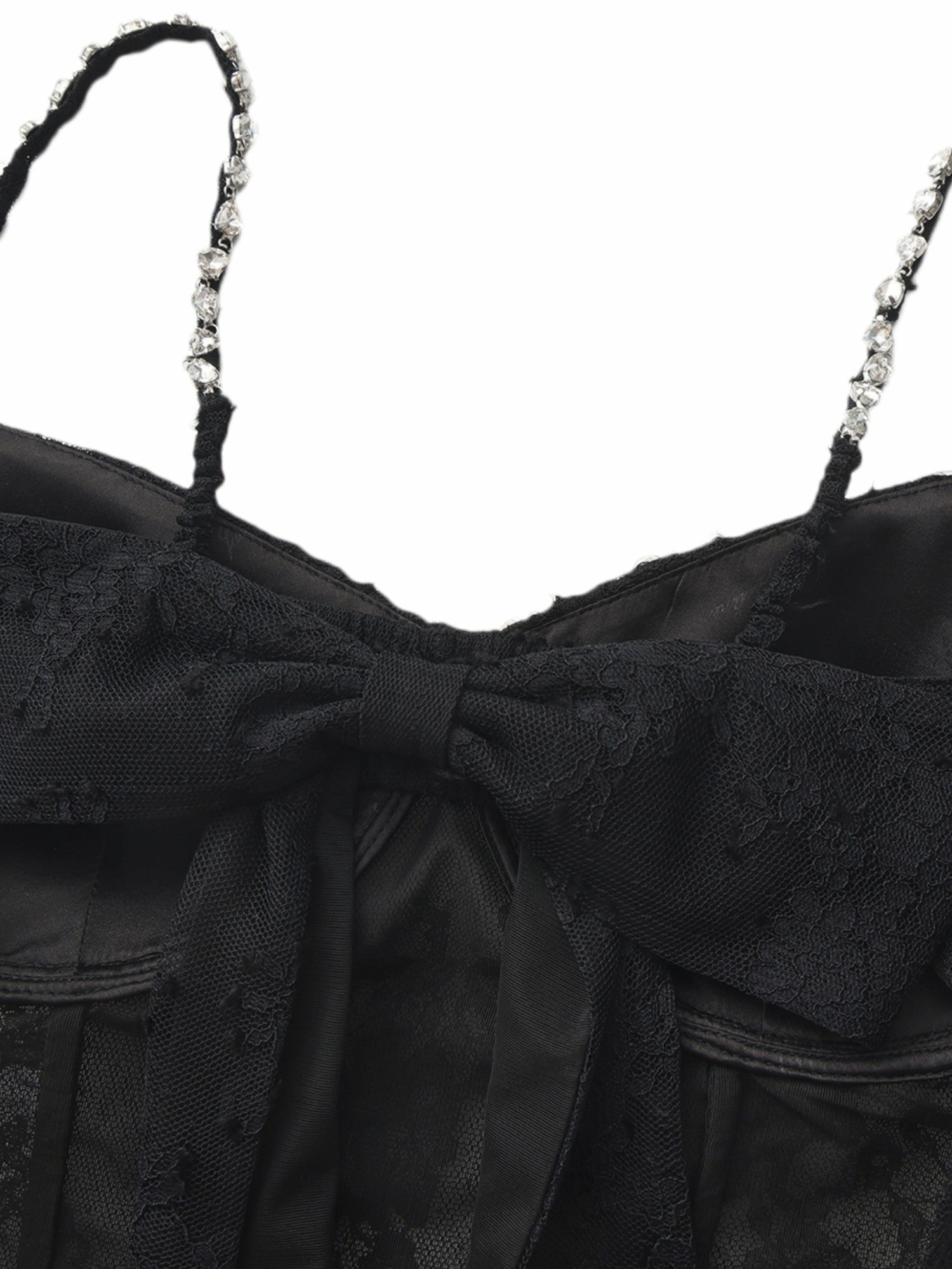 Noemi Crystal-Strap Lace Black Top | Nana Jacqueline