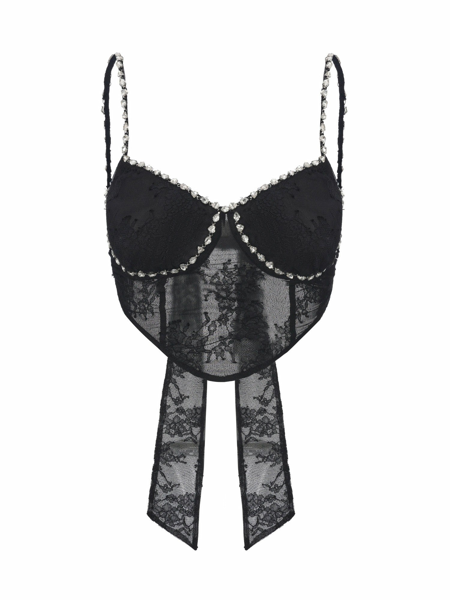 Noemi Crystal-Strap Lace Black Top | Nana Jacqueline