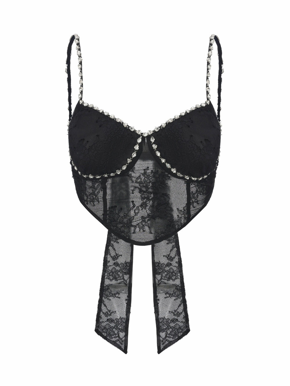 Noemi Crystal-Strap Lace Black Top | Nana Jacqueline