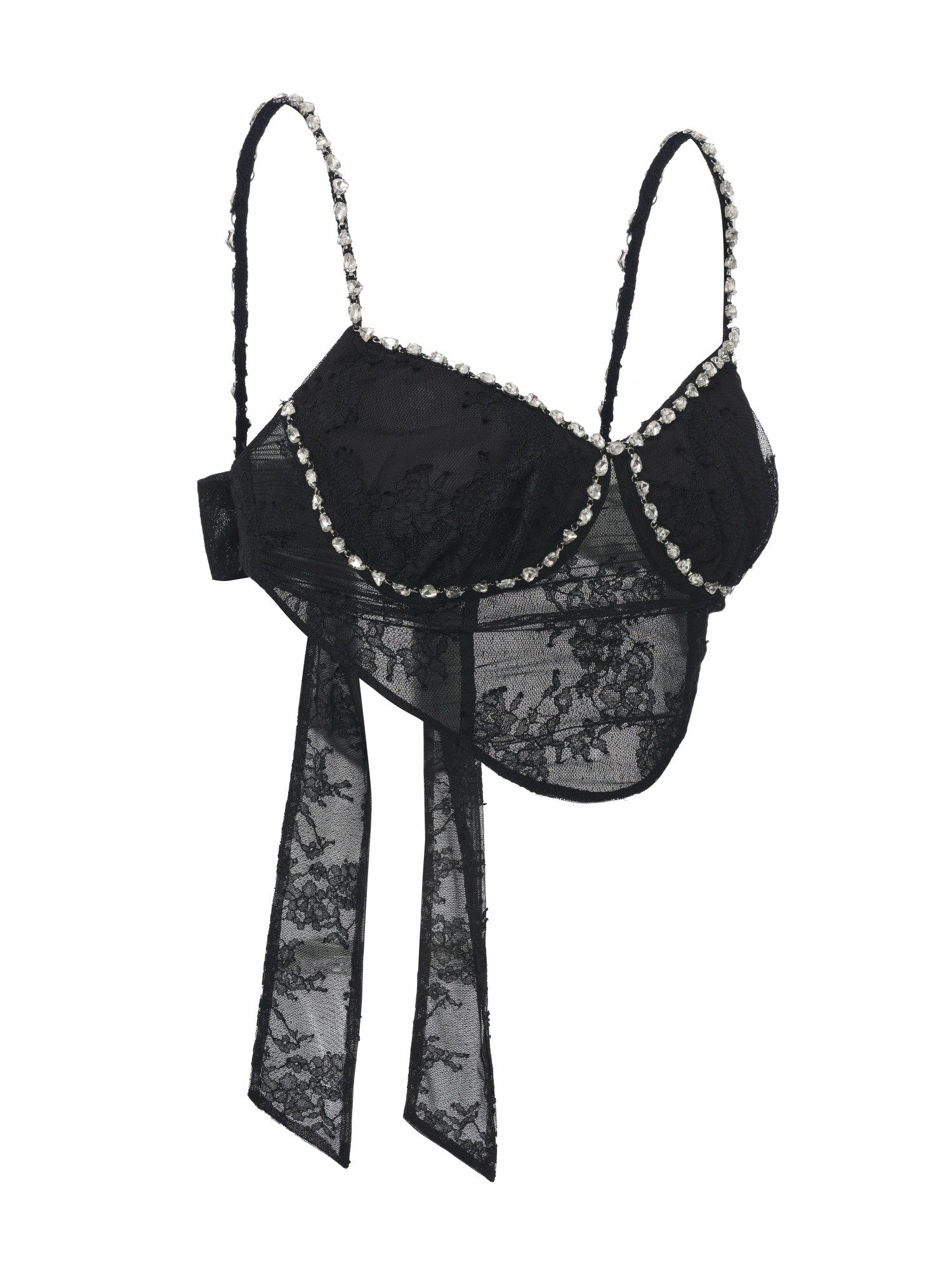 Noemi Crystal-Strap Lace Black Top | Nana Jacqueline