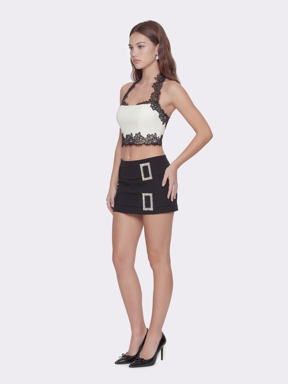 Daniela Lace Halter Ivory Structured Top | Nana Jacqueline