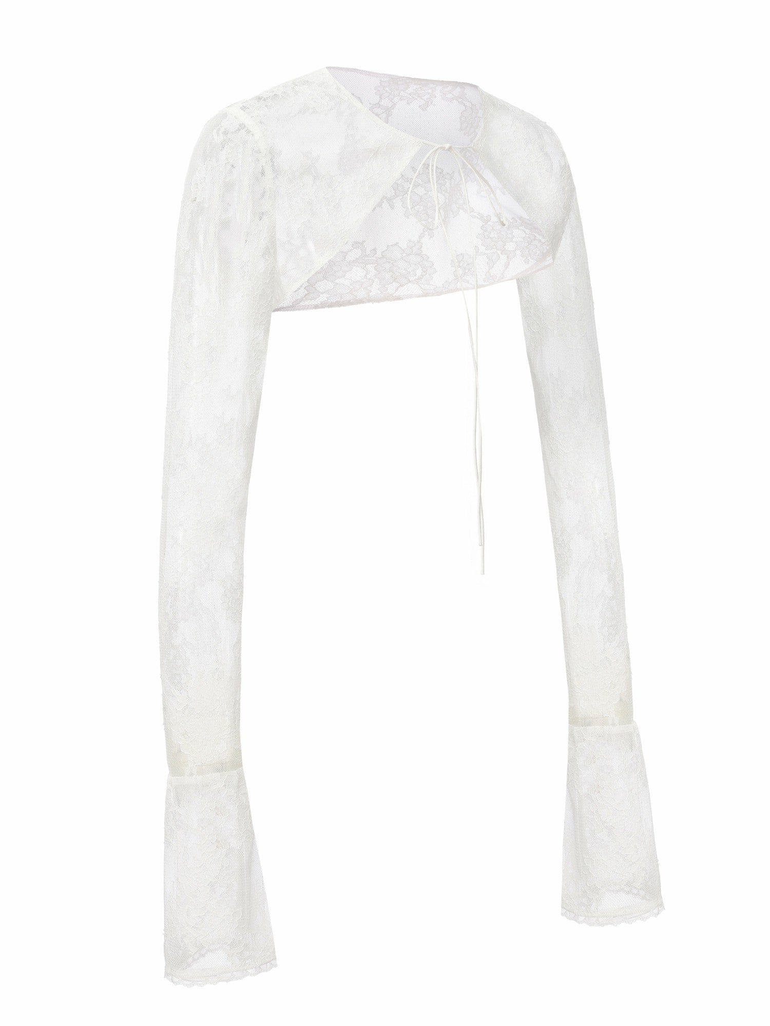 Yvette Sheer Lace Tie-Front White Cardigan | Nana Jacqueline