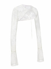 Yvette Sheer Lace Tie-Front White Cardigan | Nana Jacqueline