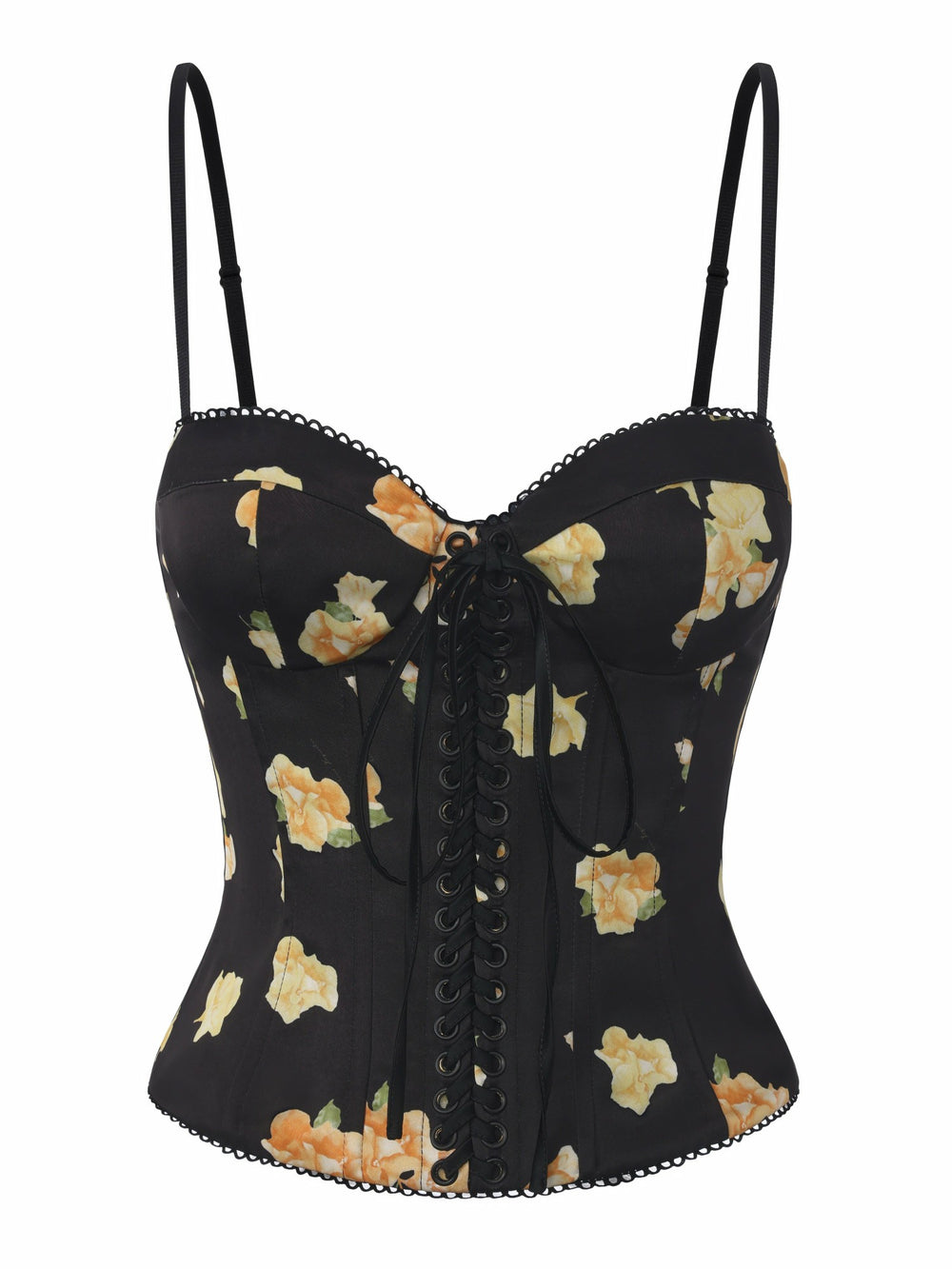 Mila Lace-Up Corset Black Floral Top | Nana Jacqueline