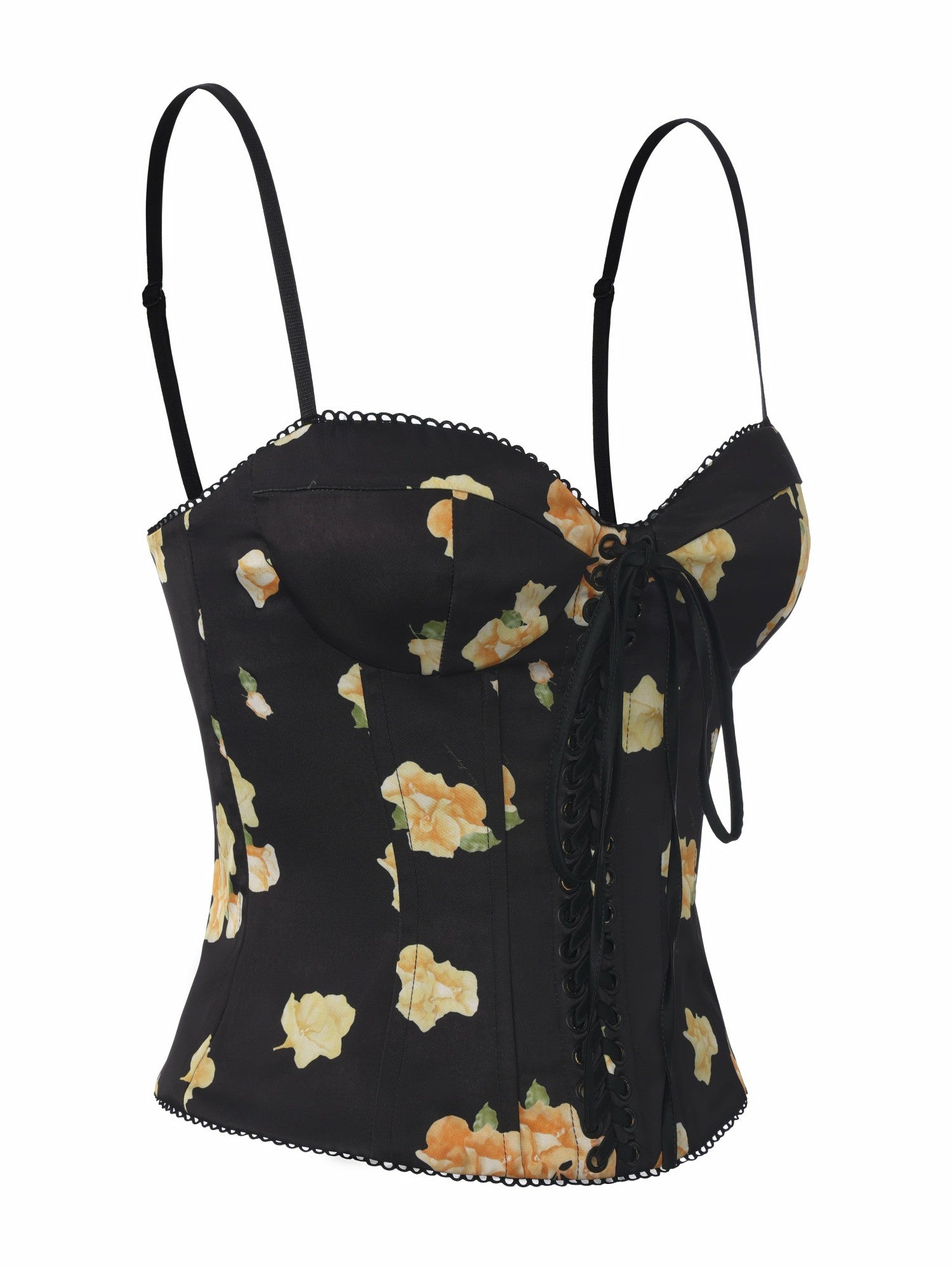 Mila Lace-Up Corset Black Floral Top | Nana Jacqueline