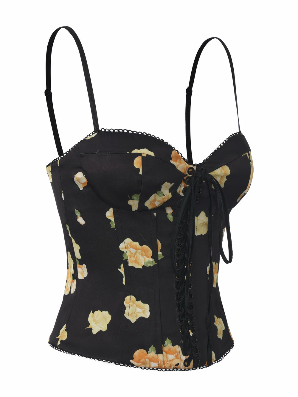 Mila Lace-Up Corset Black Floral Top | Nana Jacqueline