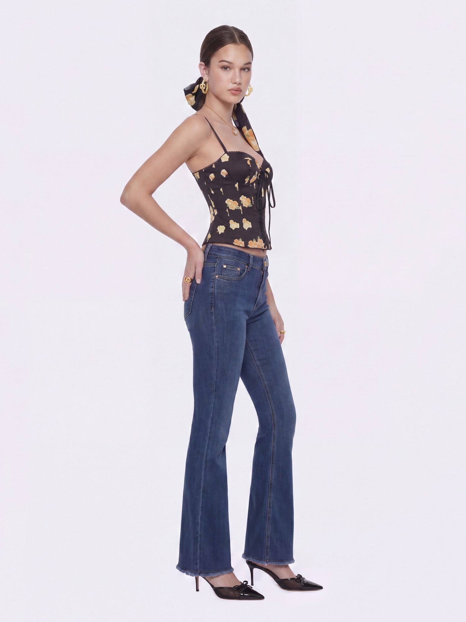 Mila Lace-Up Corset Black Floral Top | Nana Jacqueline