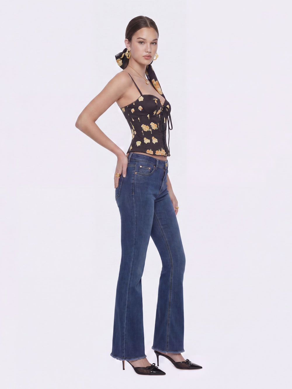 Mila Lace-Up Corset Black Floral Top | Nana Jacqueline