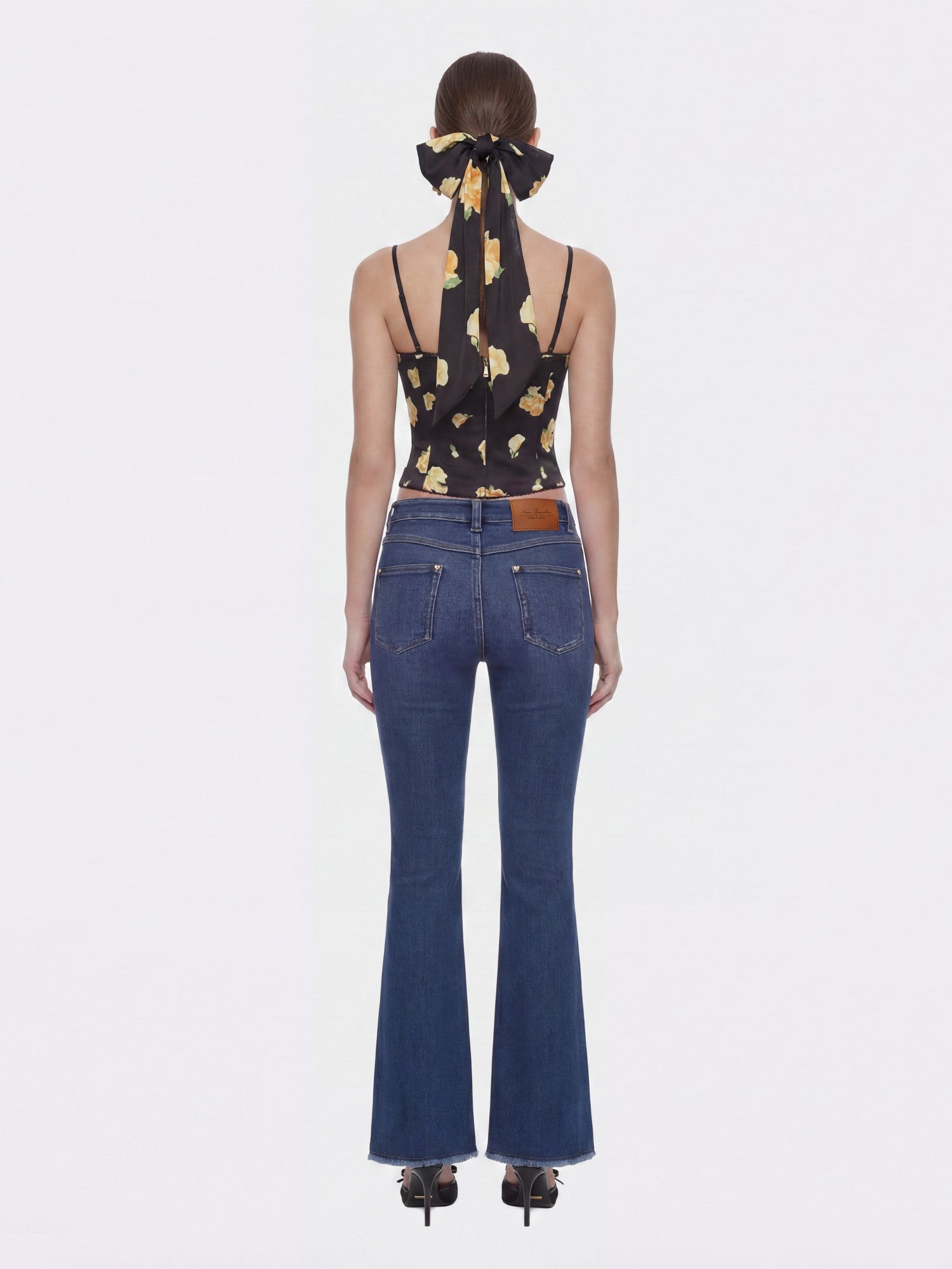 Mila Lace-Up Corset Black Floral Top | Nana Jacqueline