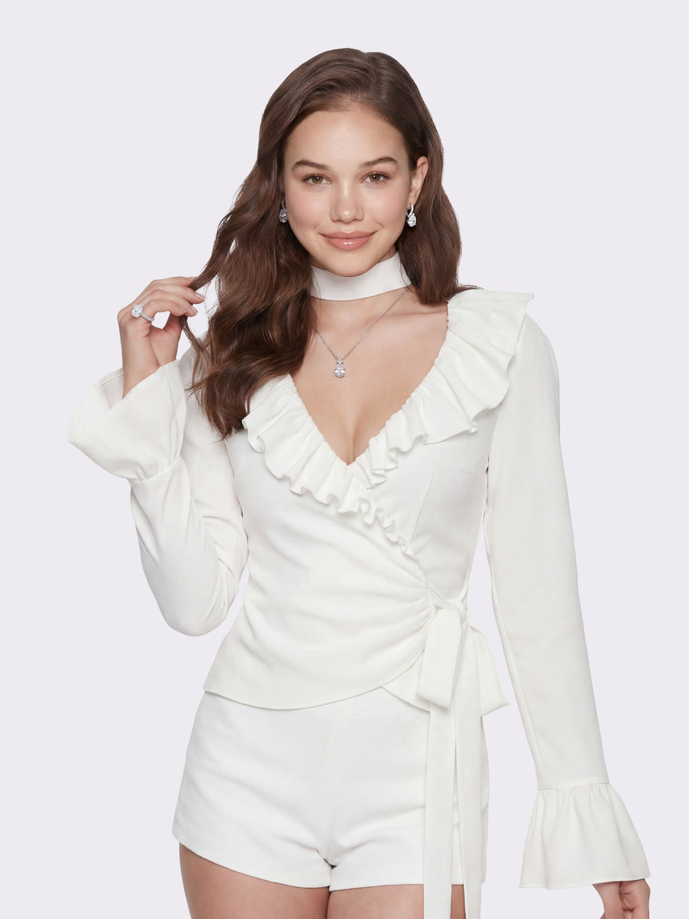 Charlotte Ruffle V-Neck White Top | Nana Jacqueline