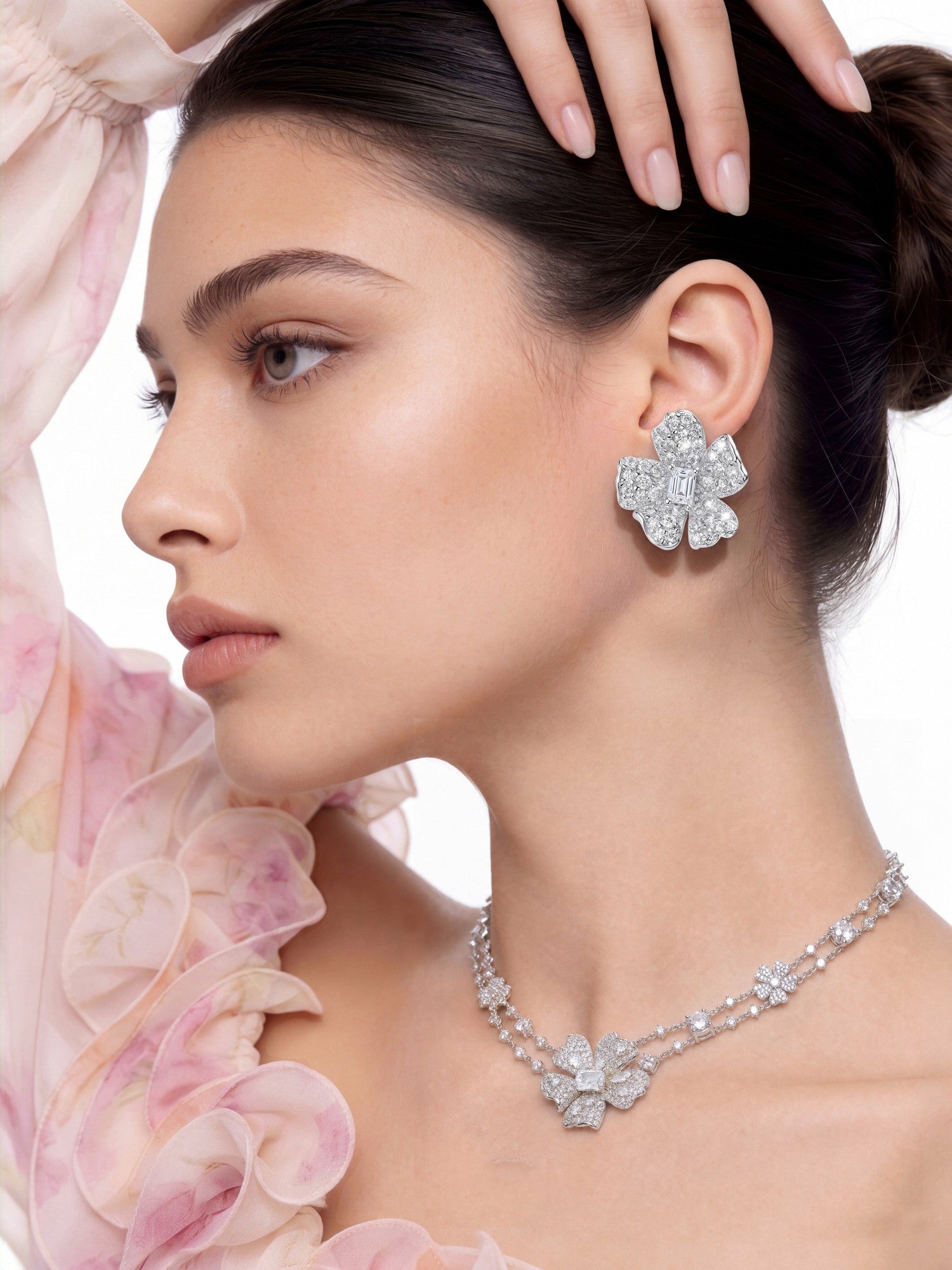 Zariah Floral Layered White Necklace | Nana Jacqueline
