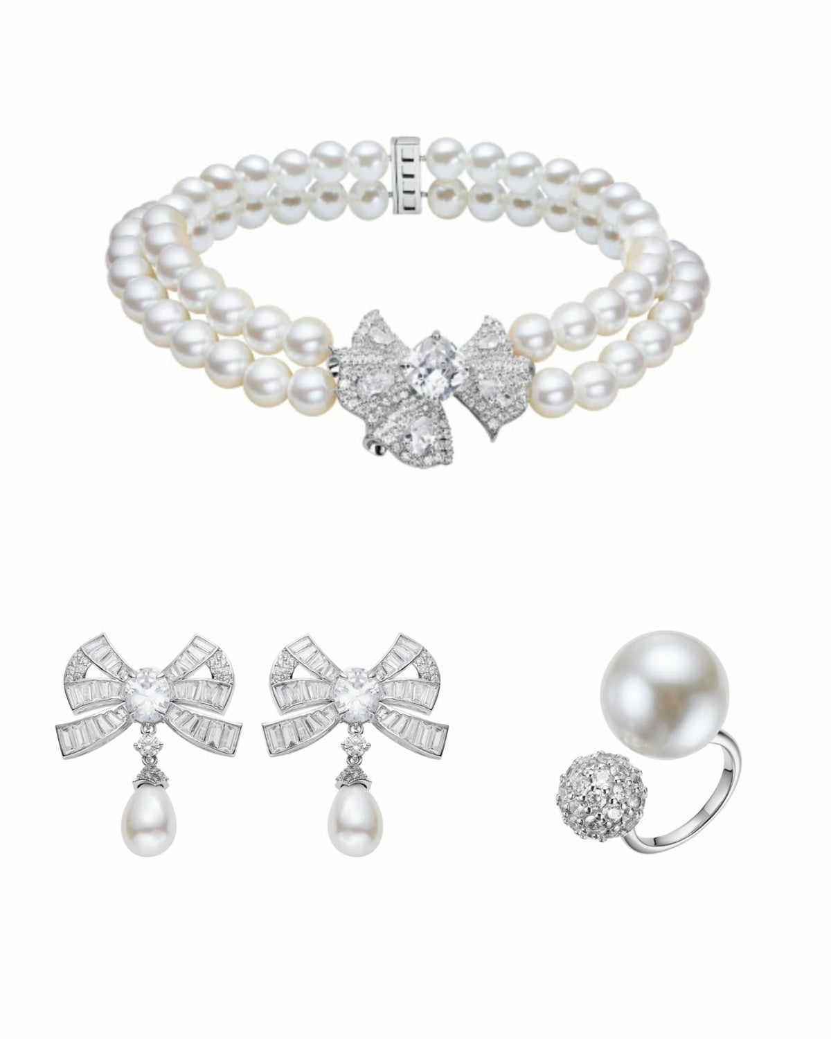 The Pearl & Diamonds Set: White Jewelry Set for Bridal Shower | Nana Jacqueline