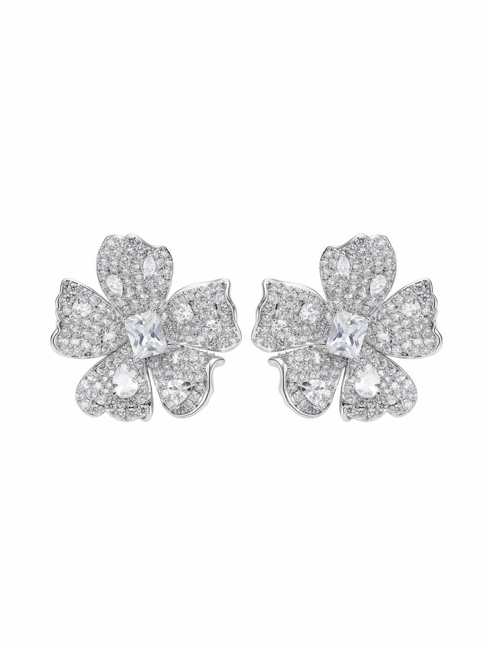 Flora Floral Crystal White Earrings | Nana Jacqueline