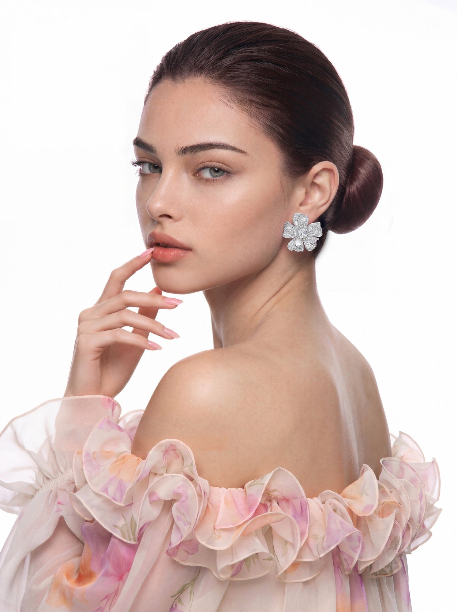 Flora Floral Crystal White Earrings | Nana Jacqueline
